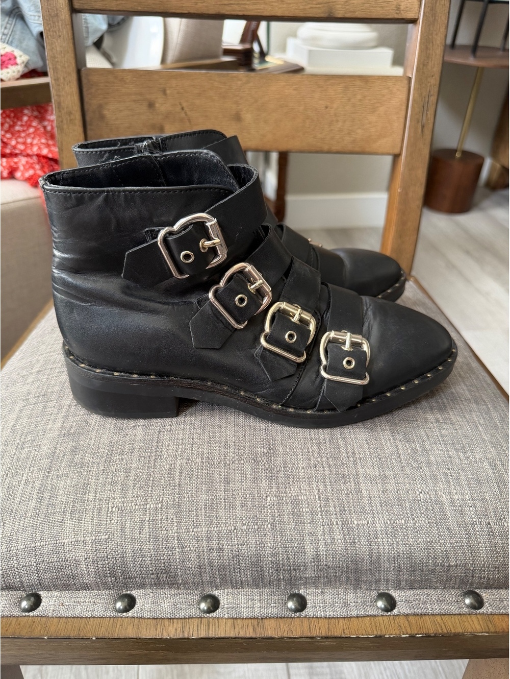 ASOS Black Leather Ankle Boots with Buckle Straps Size 4.5